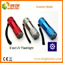 Factory Supply Cheap Good Quality Multi-color Handheld Aluminum 9 LED Blacklight UV Flashlight Torch